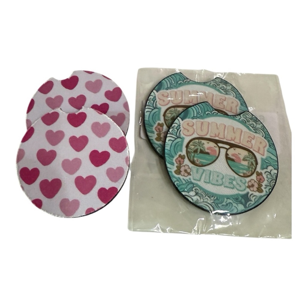 Car Coasters – Set of 2 (Choose Your Style): Hearts or Summer Vibes